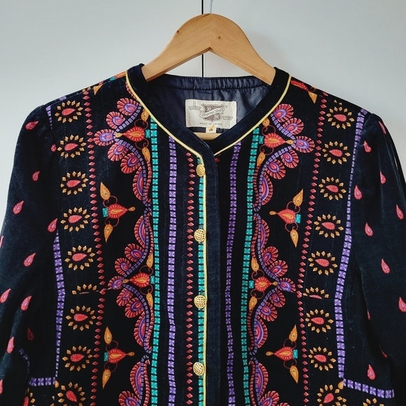 Vintage Saxton Hall Velvet Ethnic Print Jacket - Picture 3 of 10